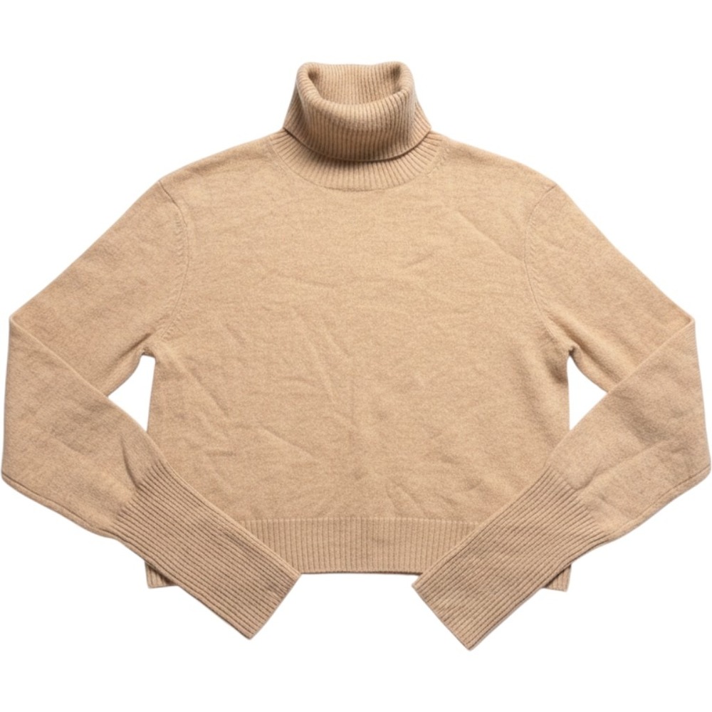Naadam Tan Beige 100% Cashmere Cropped Turtleneck Sweater Small